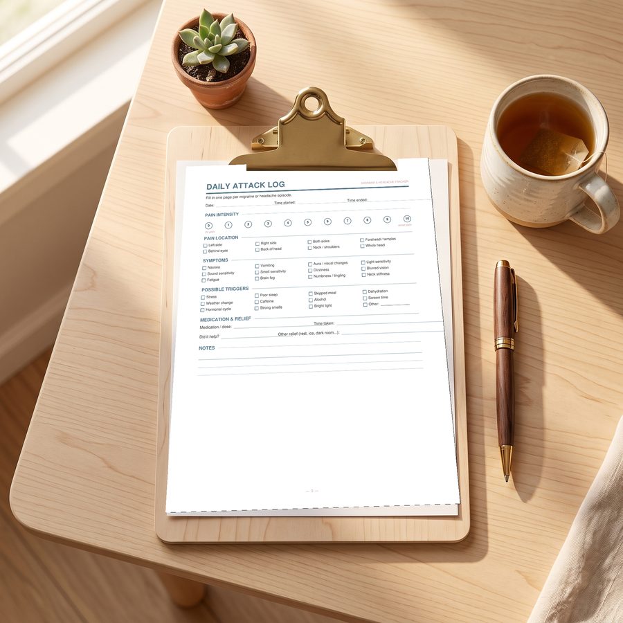 Migraine tracker on clipboard